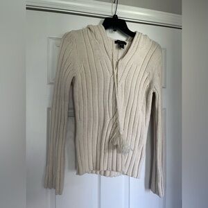 Express Cream Ribbed Hooded Sweater
